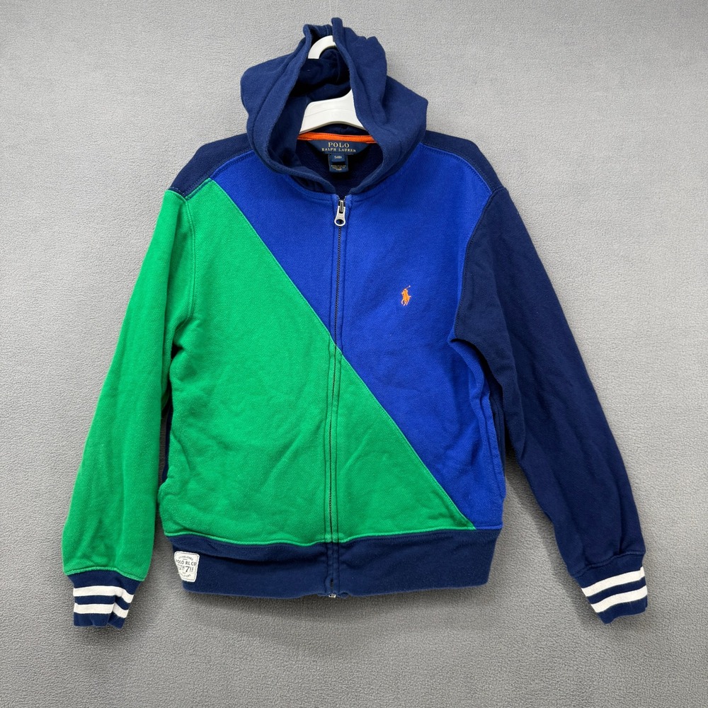 Polo Ralph Lauren Boys Colorblock Full Zip Hoodie Blue Green‎ Size S (8)
